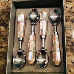 Mother of Pearl Silver Plate Condiment Spoons New